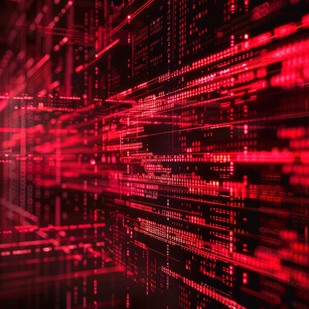 Abstract red technology background with binary code. 3d rendering toned imageの素材