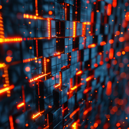 Abstract background of red and blue lights. 3d render illustration.の素材