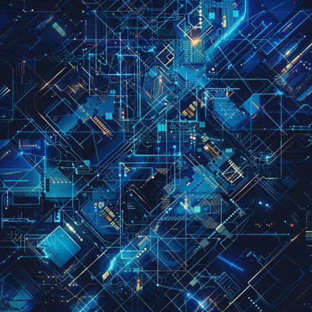 Abstract technology background with circuit board and glowing lights. Vector illustration.の素材