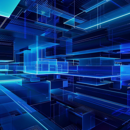 Abstract architecture background, 3d render, blue toned image.の素材