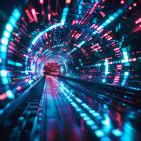 3d render of abstract tunnel with glowing lights. Futuristic backgroundの素材