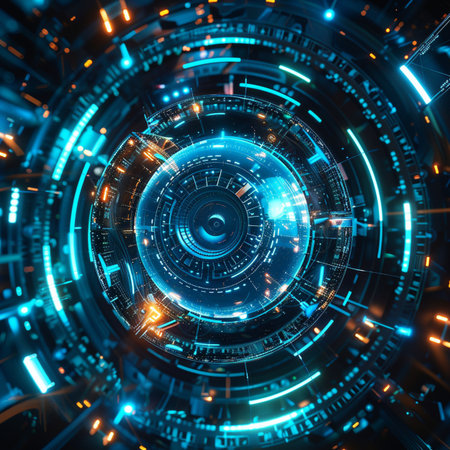 Futuristic technology background with glowing lines and circles. 3d renderingの素材