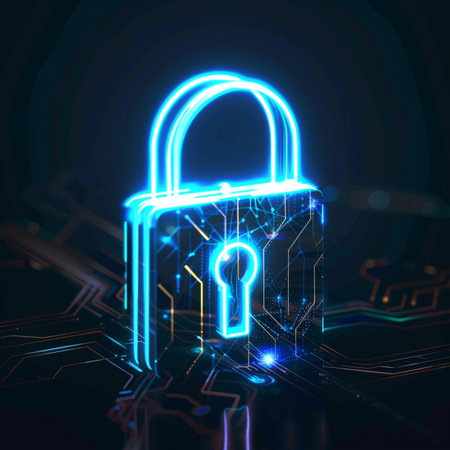 Cyber security concept. Padlock on circuit board background. 3D Renderingの素材