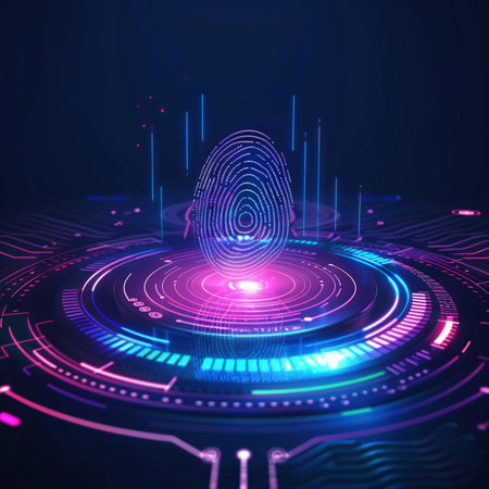 Fingerprint scan. Biometric identity concept. Vector illustration.の素材