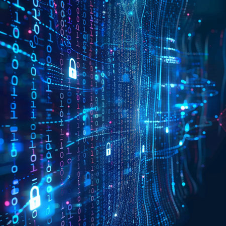 Abstract digital binary code background. Cyber security concept. 3D Renderingの素材