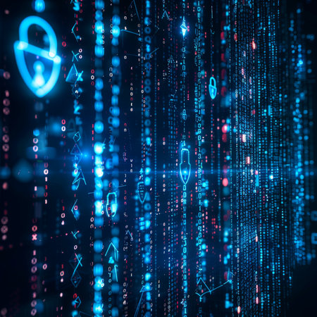 Abstract blue background with binary code. Artificial intelligence concept. 3D Renderingの素材