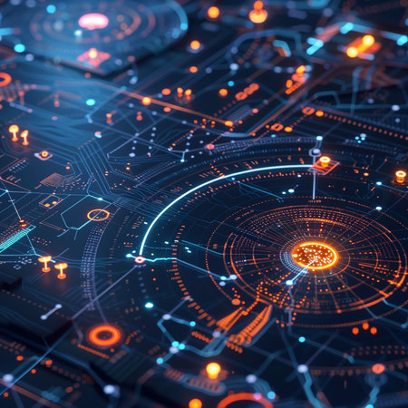Circuit board, technology background. 3d rendering toned imageの素材