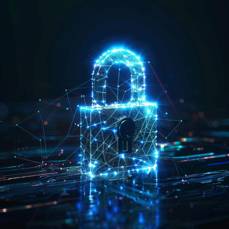 Cyber security concept with glowing padlock on circuit board. 3D Renderingの素材