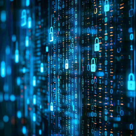 Cyber security concept. Abstract binary code background. 3D Renderingの素材