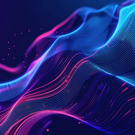 Abstract background with dynamic particles. Futuristic technology style. Vector illustration.の素材