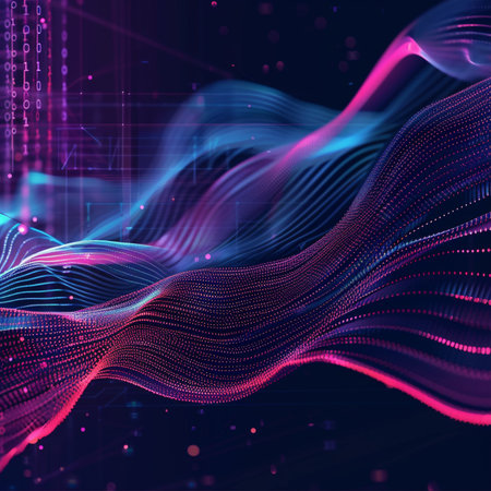 3d abstract background with glowing particles. Futuristic technology style. Vector illustration.の素材