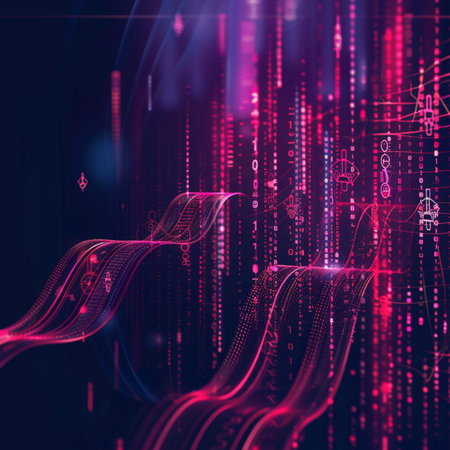 Abstract technology background with glowing lines and dots. 3D Renderingの素材