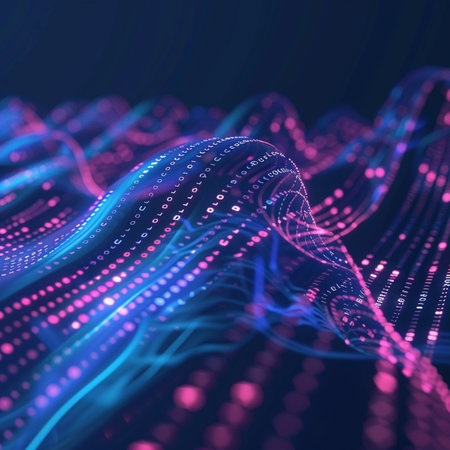 3d illustration of abstract digital background with flowing particles. Network connection structure.の素材