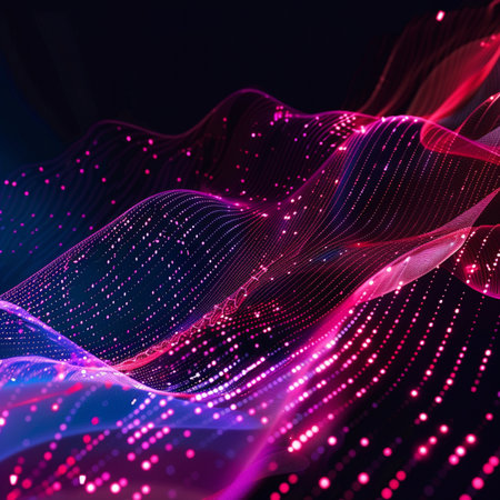 3d illustration of abstract background with glowing particles, wave flow.の素材