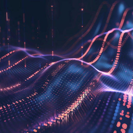 3d rendering of abstract digital particles with depth of field and bokeh effectの素材