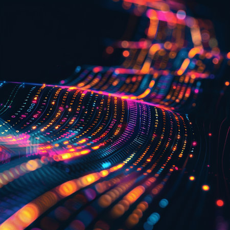 3d rendering of abstract digital particles with depth of field and bokehの素材