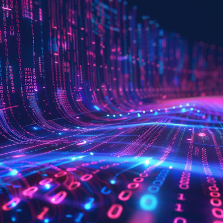 Abstract technology background with binary code. 3d rendering toned imageの素材