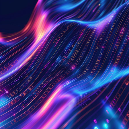 Abstract futuristic background with glowing lines and waves. 3d rendering.の素材