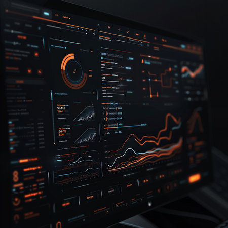 Computer monitor with stock market data on screen. Concept of trading and investment. 3d renderingの素材