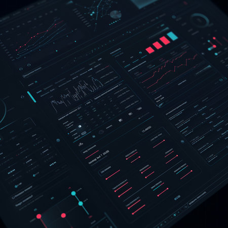 Futuristic interface with graphs and charts. 3d rendering.の素材