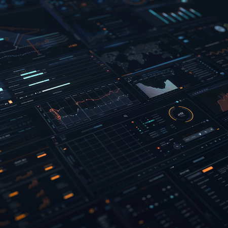 Futuristic interface with financial charts and graphs. 3d renderingの素材