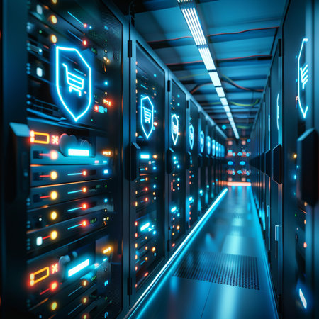 Server room data center. Internet and technology concept. 3D renderingの素材