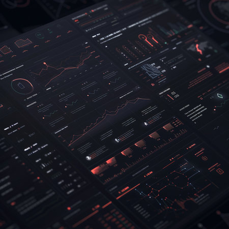 Futuristic interface with charts and graphs. 3d rendering.の素材
