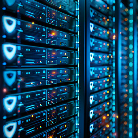 server room data center with rows of server racks. 3d renderingの素材