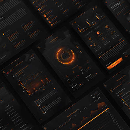 Highly quality rendering of a responsive web design user interface in black.の素材