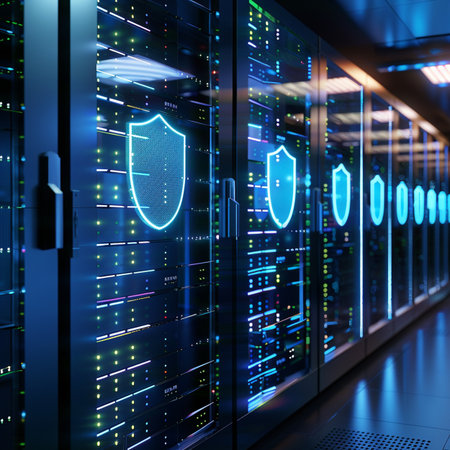 Network servers in data room. 3d rendering toned image double exposureの素材