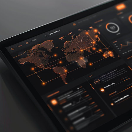 Smartphone with digital world map on screen. 3D Renderingの素材