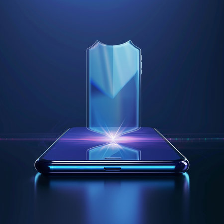 Smartphone with broken glass on a dark blue background. Vector illustration.の素材