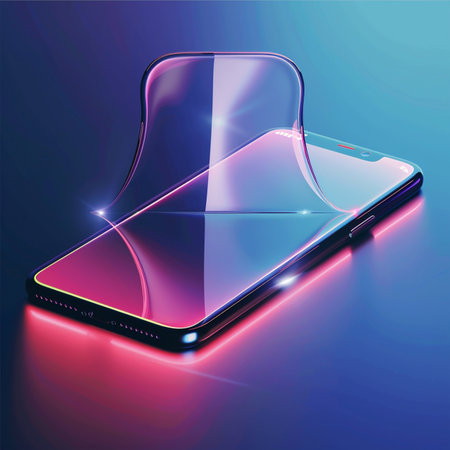 Smartphone with a transparent screen on a blue background. Vector illustration.の素材