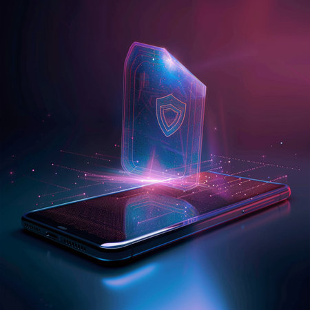 Smartphone with antivirus shield on the screen, vector illustration.の素材