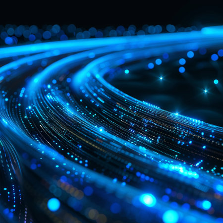 3D illustration of abstract technology background with glowing lines and bokehの素材