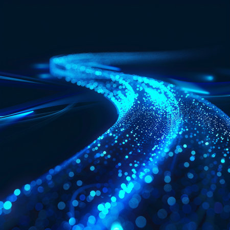 abstract blue background with glowing particles, lines and bokehの素材