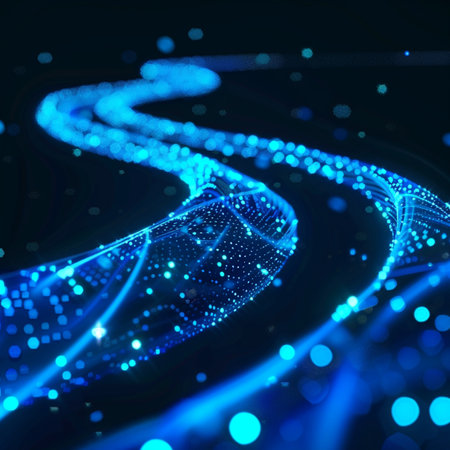 3D rendering of abstract digital particles. Futuristic wave with glowing particles.の素材