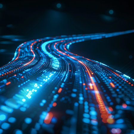 Abstract technology background with glowing particles. 3d rendering toned imageの素材