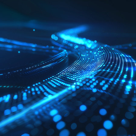 3d illustration of abstract digital technology background with glowing particles. Network conceptの素材