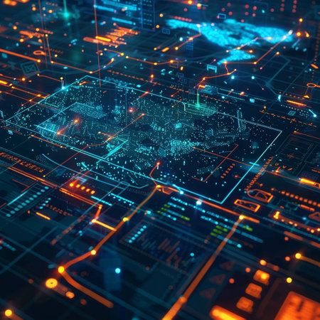 Futuristic technology circuit board. 3d rendering toned imageの素材