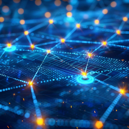 Abstract technology background with glowing lines and dots. 3d render illustrationの素材