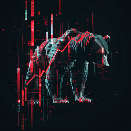 Futuristic low poly bear on a dark background. Vector illustration.の素材
