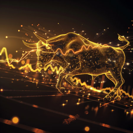 Stock market or forex trading graph and bull. 3D illustrations.の素材