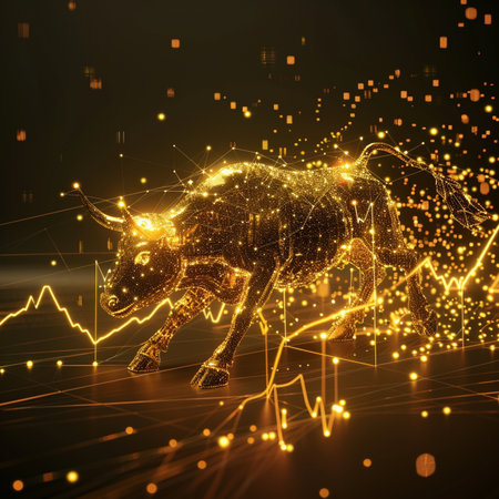golden bull on a black background. 3d rendering, 3d illustration.の素材