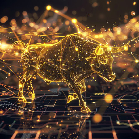 3d rendering of bull on abstract background. Technology and science concept.の素材