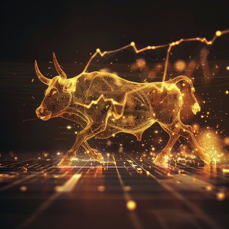 golden bull on black background. 3d rendering, 3d illustration.の素材