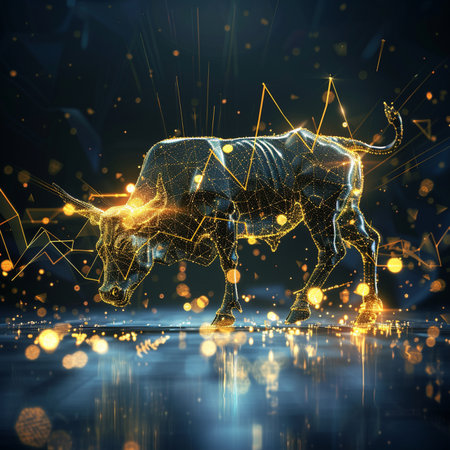 Abstract polygonal bull on dark background. 3D Renderingの素材