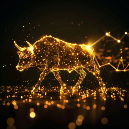 Abstract bull on the background of the luminous dots and lines.の素材