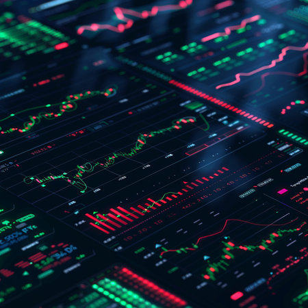 Stock market chart on digital screen. Finance and trade concept. 3D Renderingの素材
