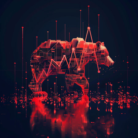 3d rendering of low poly elephant with financial graph on dark backgroundの素材